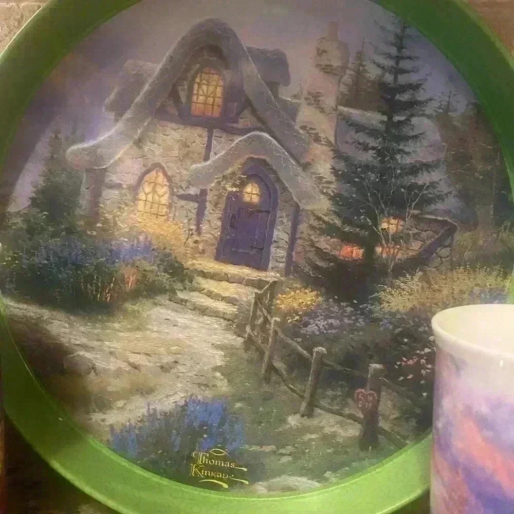 Vintage Thomas Kinkade Coffee Set - 5 Coffee Mugs and Serving Tray